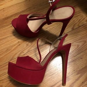 Schutz red suede platform pump